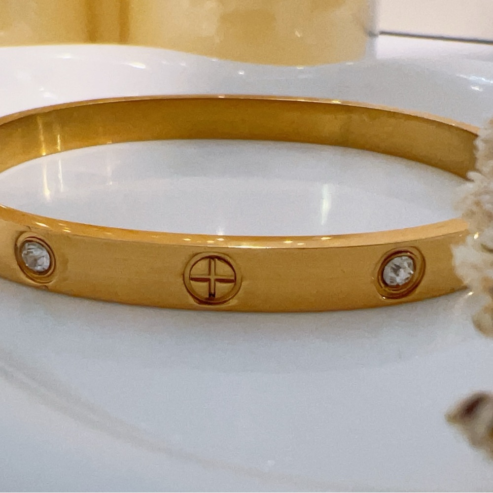 Elegant Gold Zircon & plus sign Bangle Bracelet